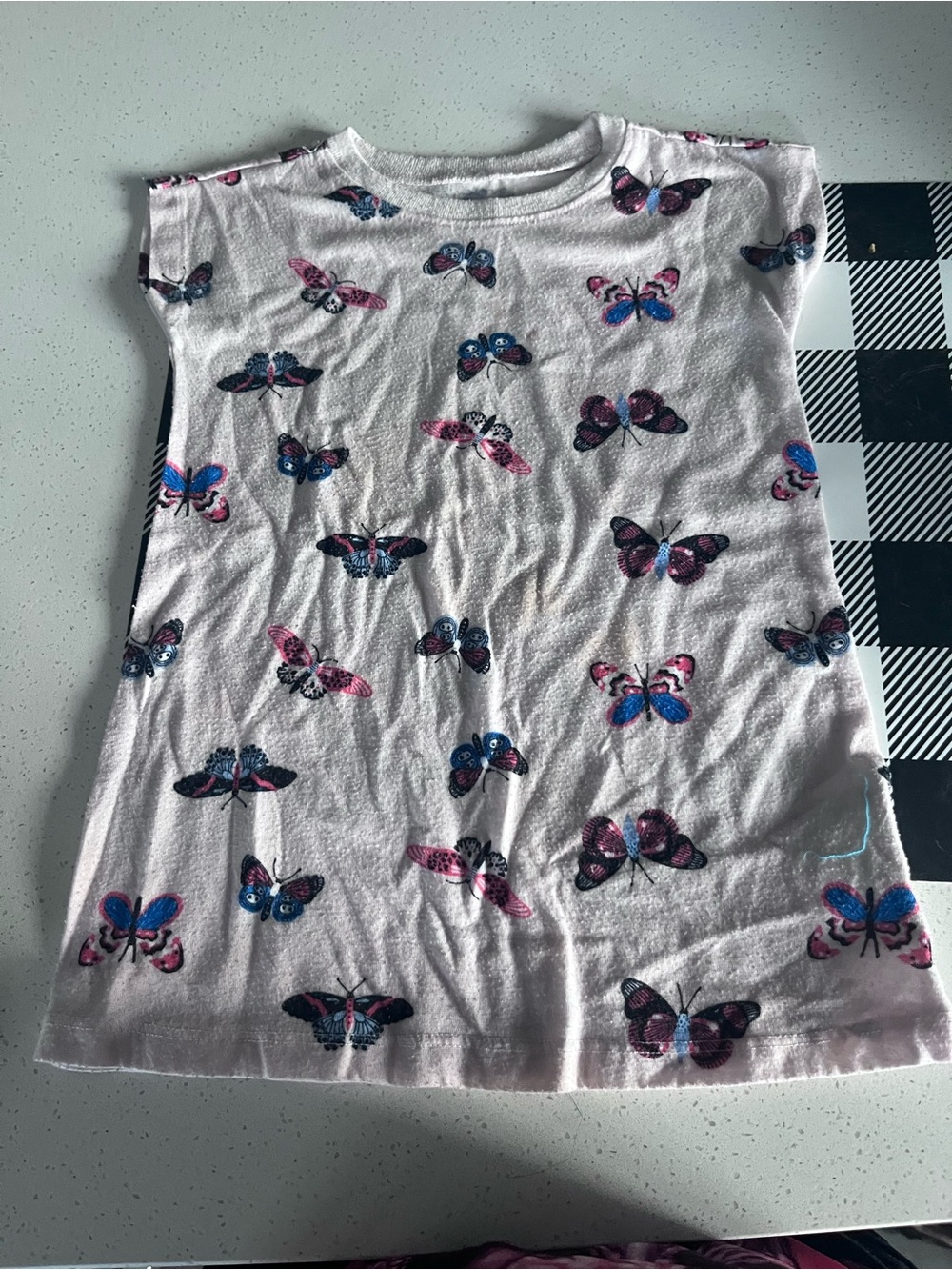 Old Navy Light Pink Short Sleeve Tee with Blue & Purple Butterfly Print